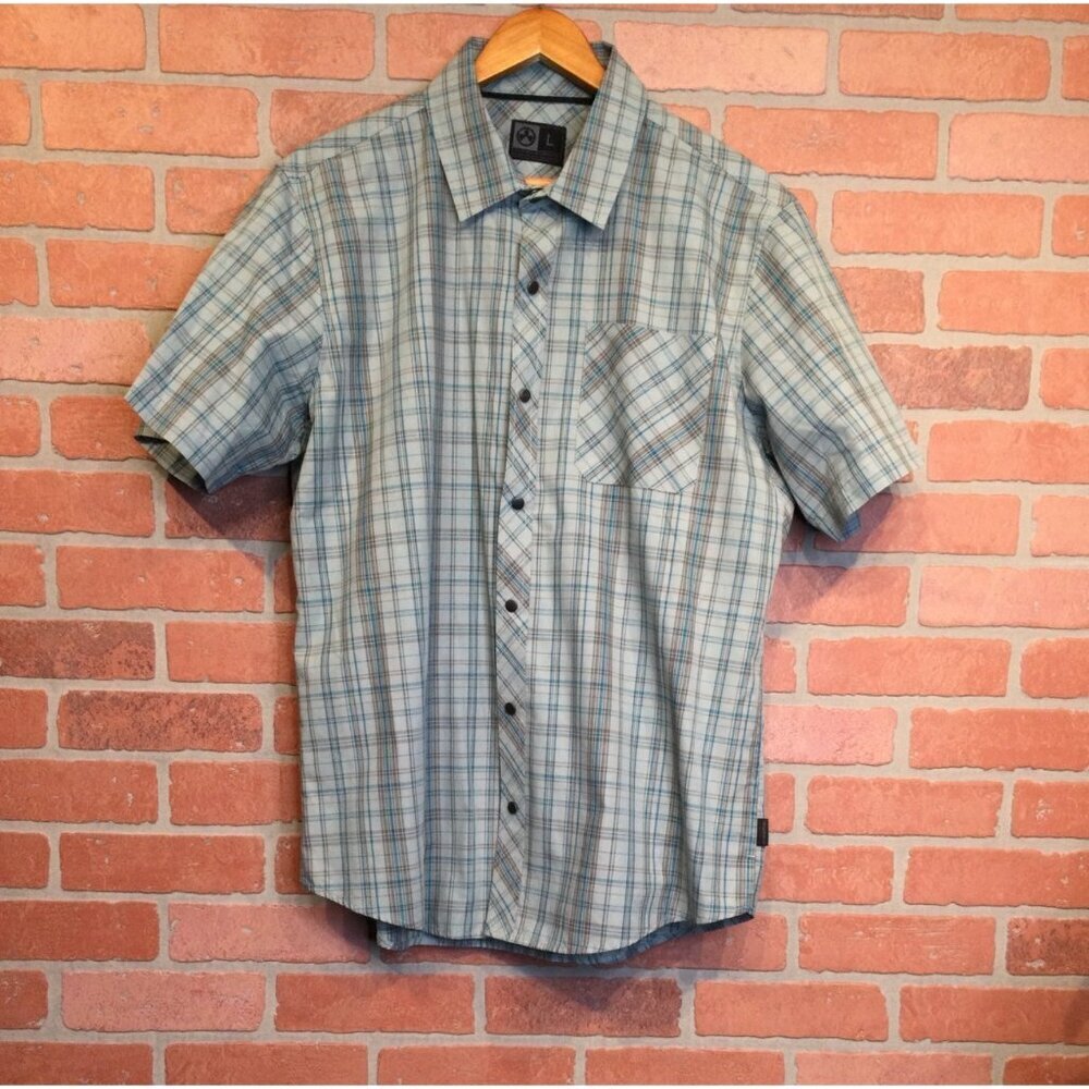Magpul Mens Short Sleeve Snap Front Shirt Size L Plaid Checks Preppy Academia